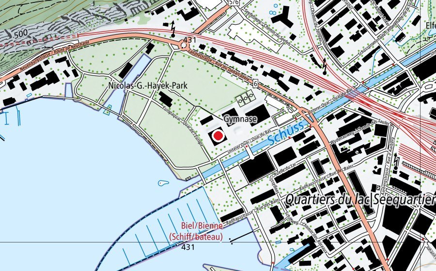 Carte indiquant l’emplacement de Gymnase de Bienne et du Jura bernois (École)