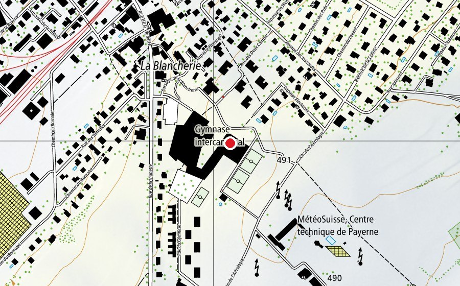 Map showing the location of Gymnase Intercantonal de la Broye (School)