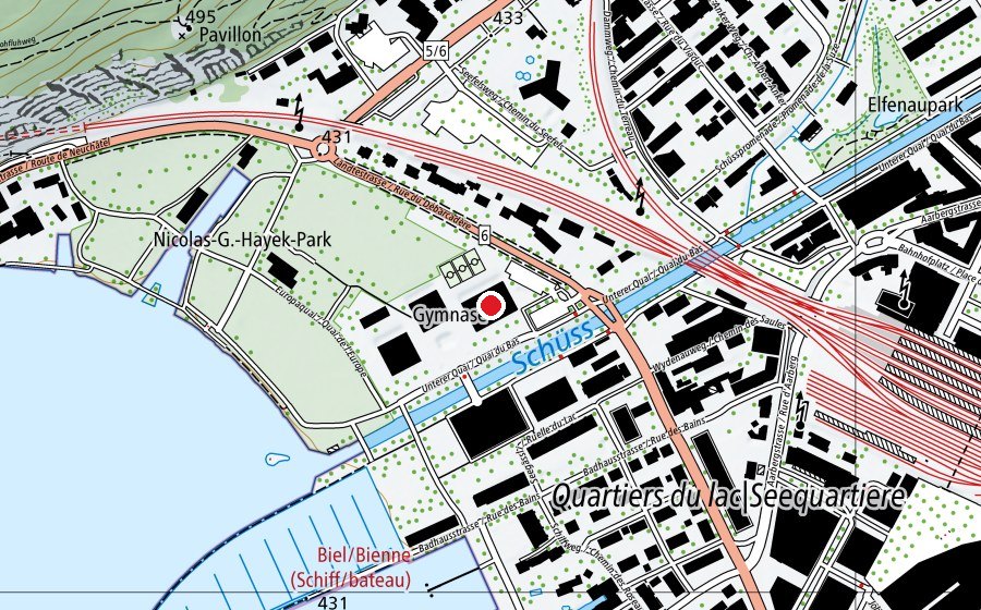 Carte indiquant l’emplacement de Gymnasium Biel-Seeland (École)