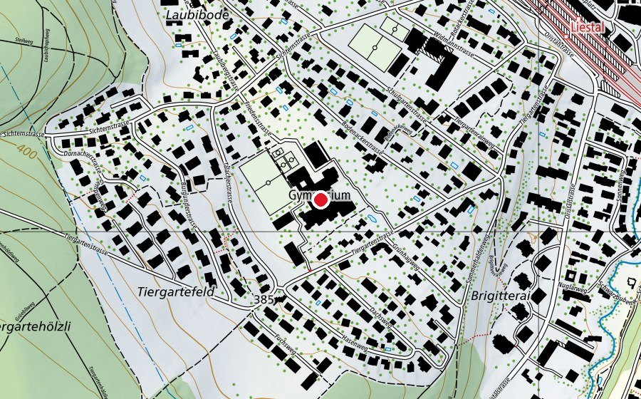 Map showing the location of Gymnasium Liestal (School)