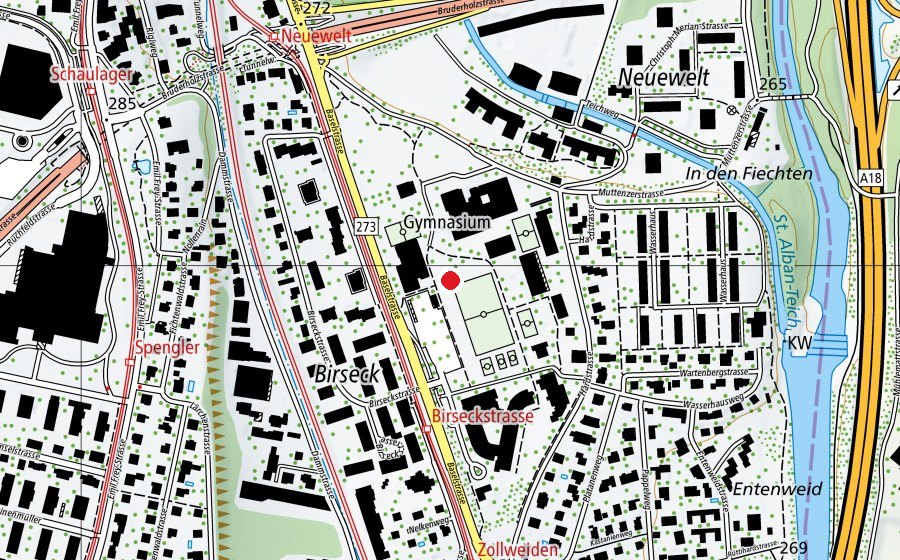 Carte indiquant l’emplacement de Gymnasium Münchenstein (École)