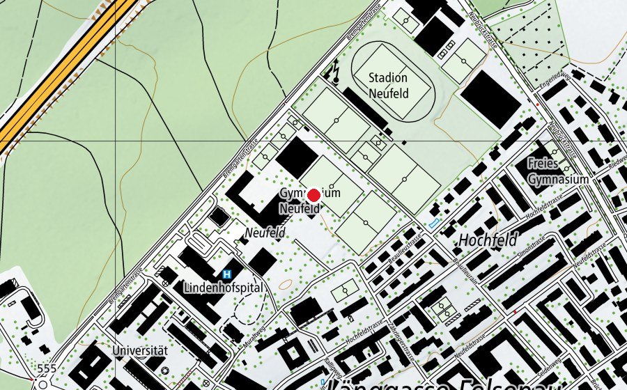Map showing the location of Gymnasium Neufeld (School)