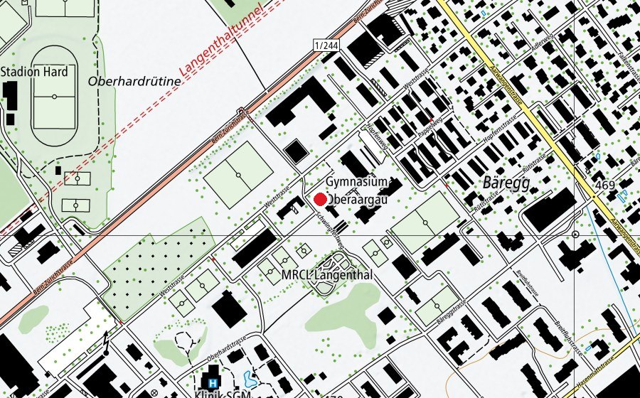 Map showing the location of Gymnasium und Fachmittelschule Oberaargau (School)