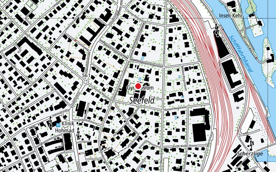 Carte indiquant l’emplacement de Gymnasium, Wirtschafts- und Fachmittelschule Thun - Seefeld (École)