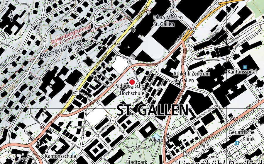 Carte indiquant l’emplacement de Hadwig - pädagogische Hochschule des Kantons St. Gallen (École)