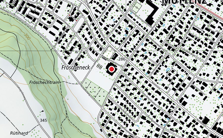 Carte indiquant l’emplacement de Hallenbad Muttenz (École)