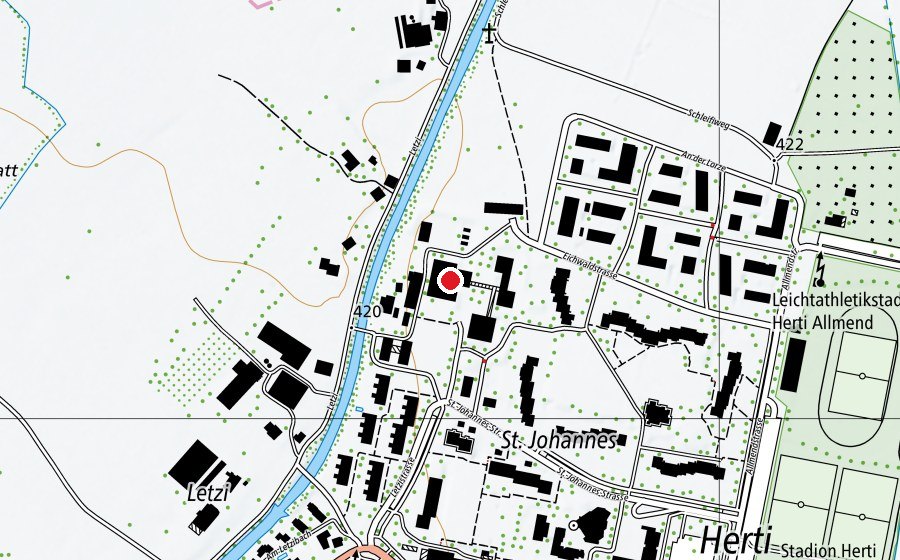 Carte indiquant l’emplacement de Hallenbad und Turnhalle Herti (École)