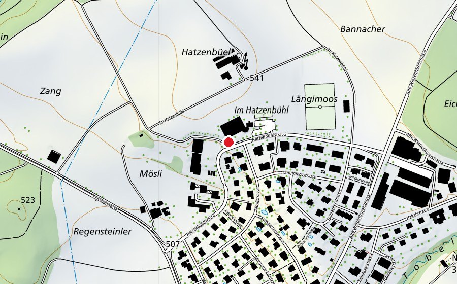 Karte mit dem Standort von Hatzenbühl (Schule)