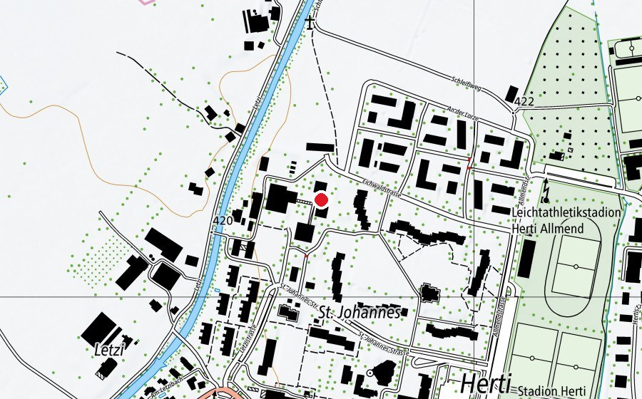 Map showing the location of Herti Schulhaus (School)