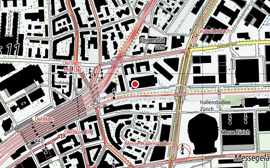 Karte mit dem Standort von HSO Zürich-Oerlikon (Schule)