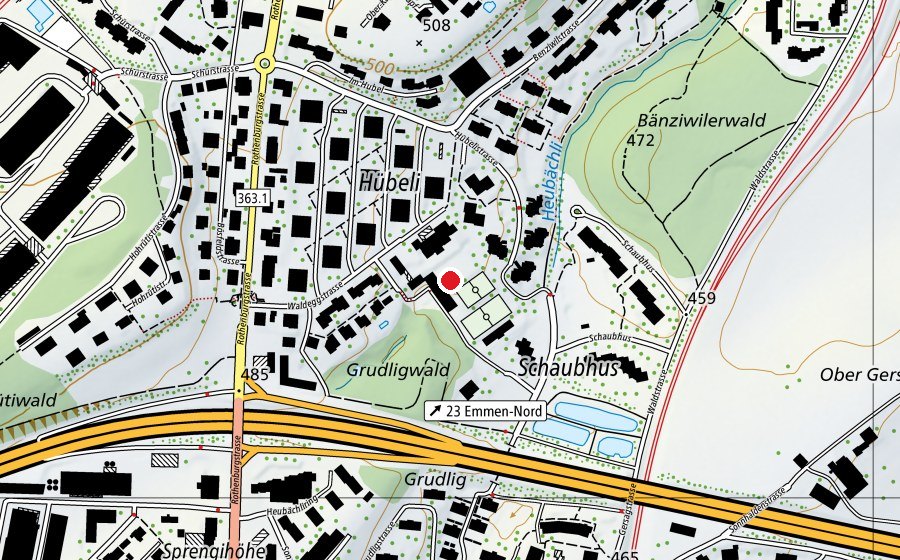 Carte indiquant l’emplacement de Hübeli (École)