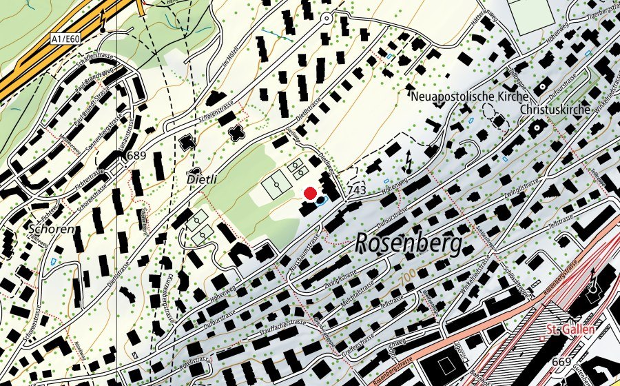 Mappa con la posizione di Institut auf dem Rosenberg (Scuola)