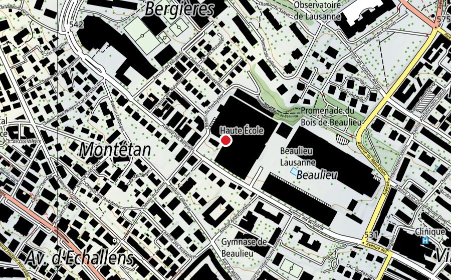 Map showing the location of Institut et Haute Ecole de la Santé La Source (School)