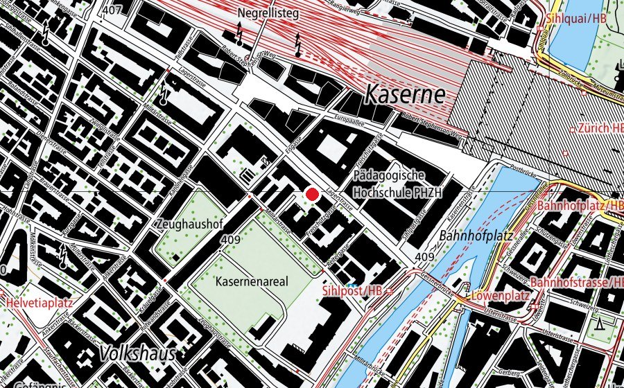 Carte indiquant l’emplacement de Juventus-Schulen (École)