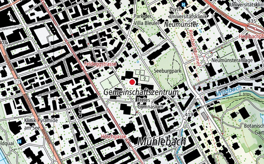 Map showing the location of Kantonale Berufsschule für Weiterbildung EB Zürich (School)
