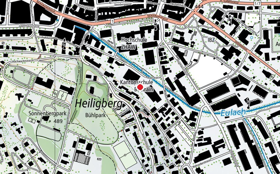 Map showing the location of Kantonsschule Büelrain (School)