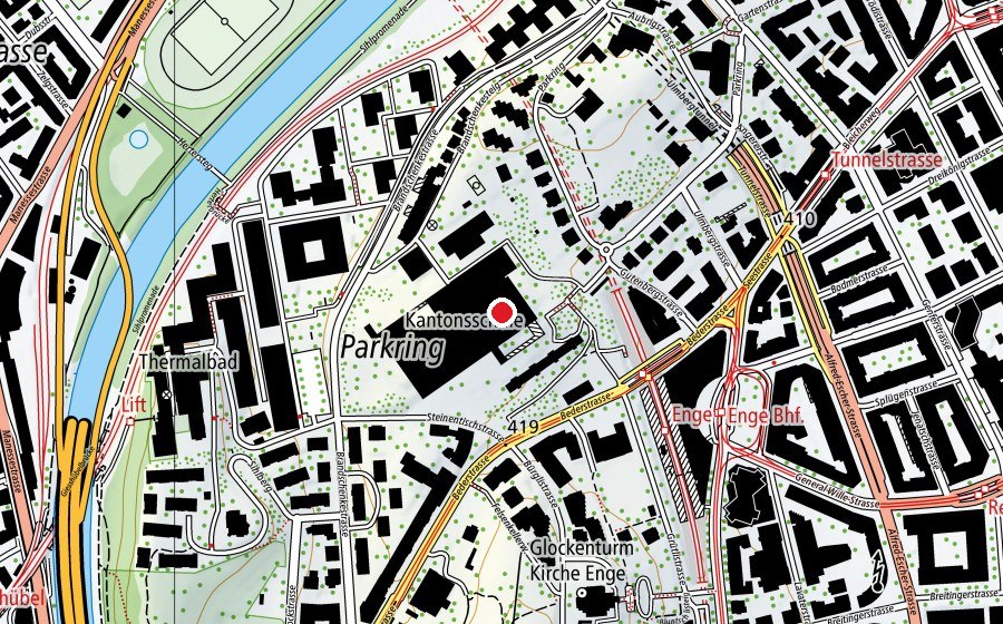 Map showing the location of Kantonsschule Freudenberg (School)