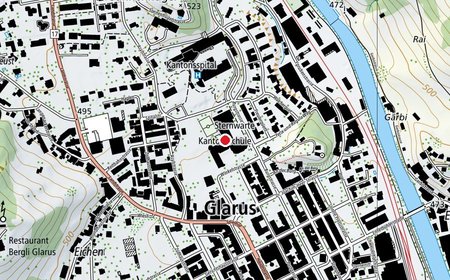 Mappa con la posizione di Kantonsschule Glarus (Scuola)