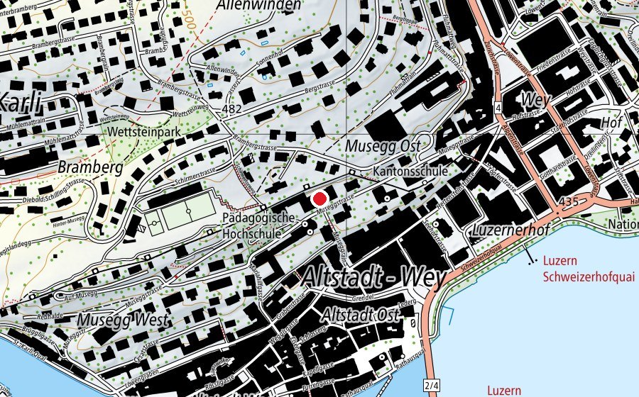 Map showing the location of Kantonsschule Musegg (School)