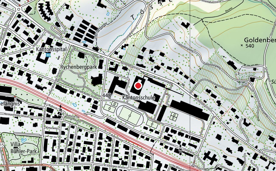 Carte indiquant l’emplacement de Kantonsschule Rychenberg (École)