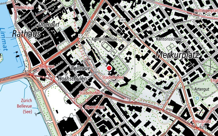 Karte mit dem Standort von Kantonsschule Stadelhofen (Schule)