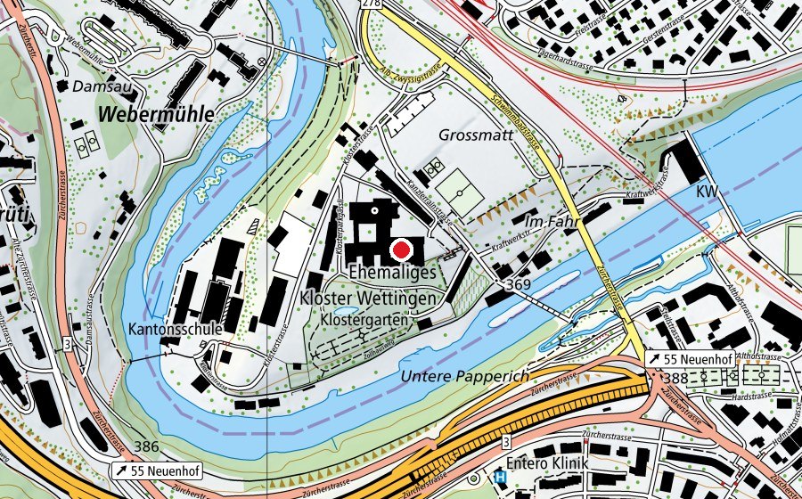 Mappa con la posizione di Kantonsschule Wettingen Hauptgebäude (Scuola)