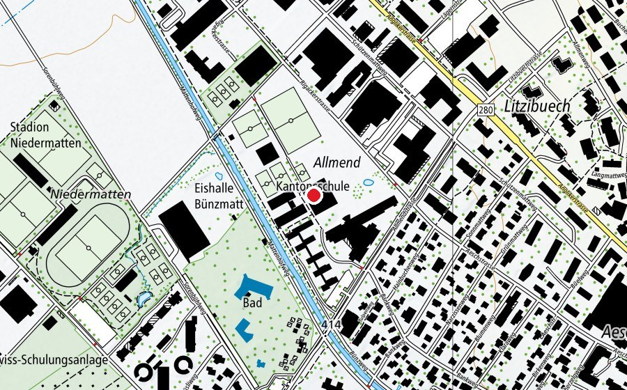 Map showing the location of Kantonsschule Wohlen (School)