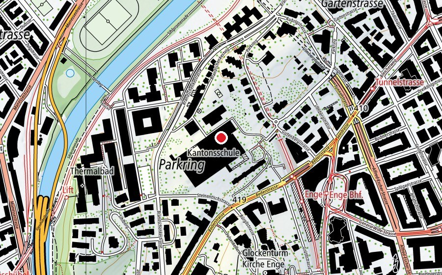 Map showing the location of Kantonsschulen Freudenberg und Enge (School)