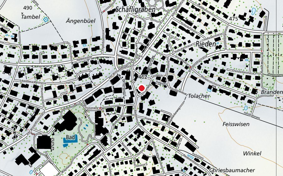 Map showing the location of Kindergarten Rieden (School)