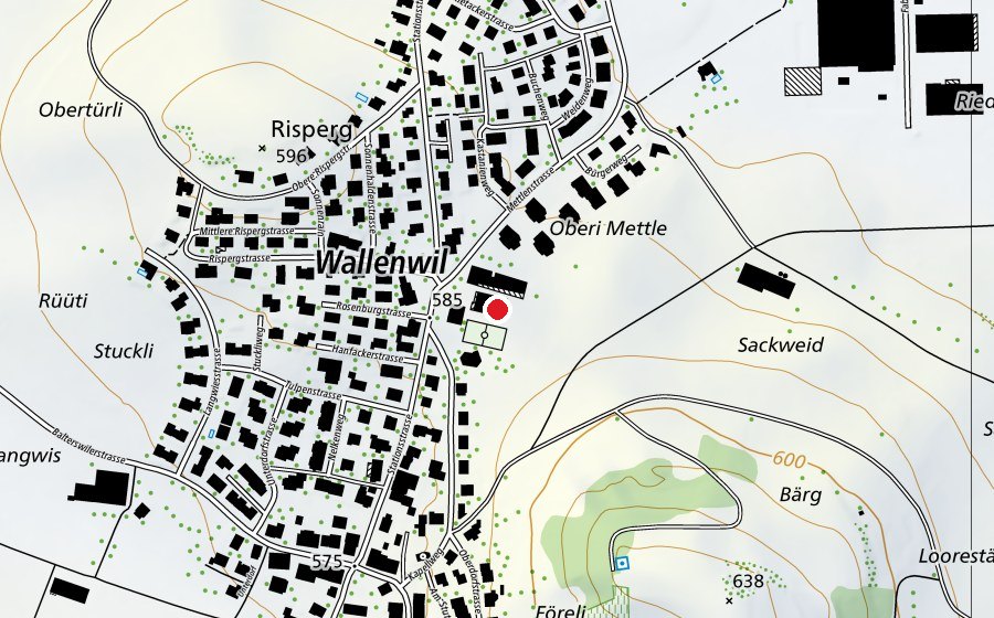 Map showing the location of Kindergarten und Primarschule Wallenwil (School)