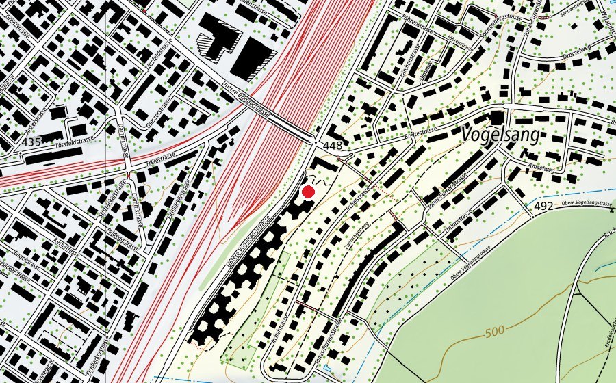 Map showing the location of Kindergarten Vogelsang (School)