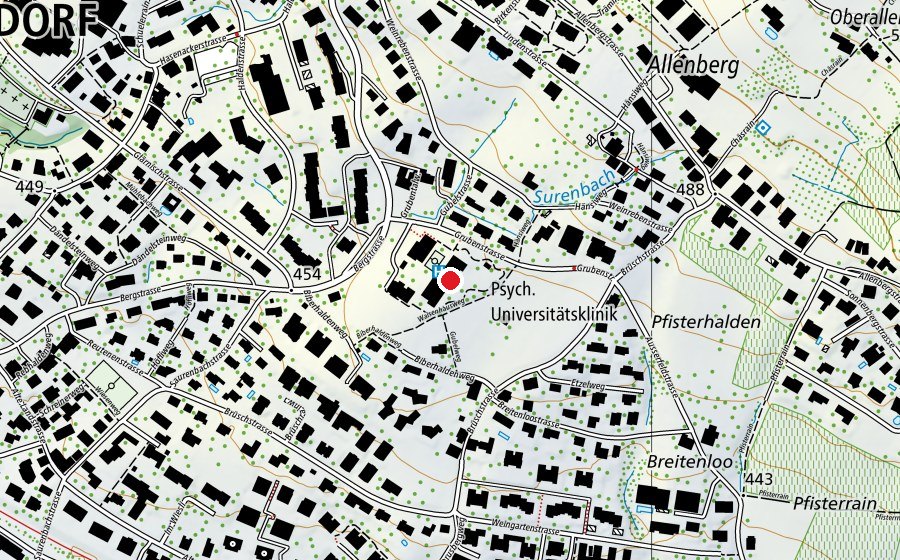 Map showing the location of Kinderstation Brüschhalde (School)
