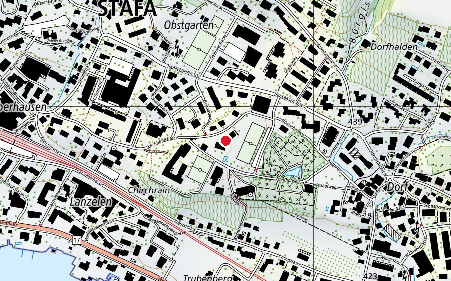 Map showing the location of Kirchbühl Nord (School)