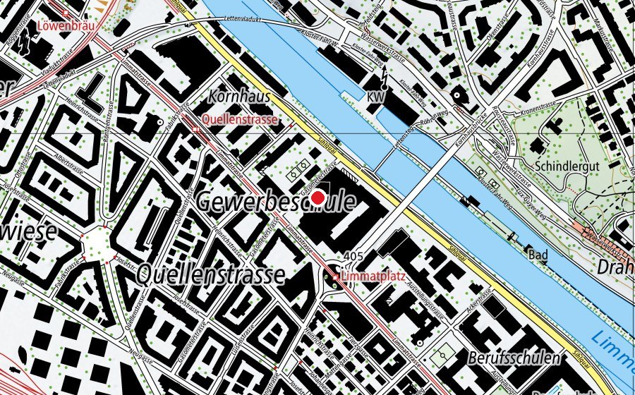 Carte indiquant l’emplacement de Klubschule Migros Limmatplatz (École)