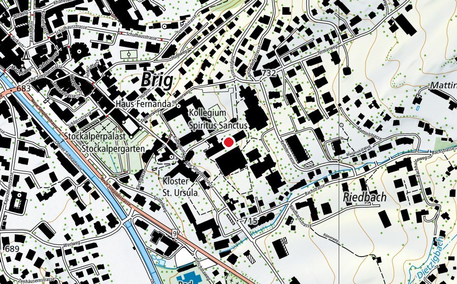 Carte indiquant l’emplacement de Kollegium Spiritus Sanctus Brig (École)
