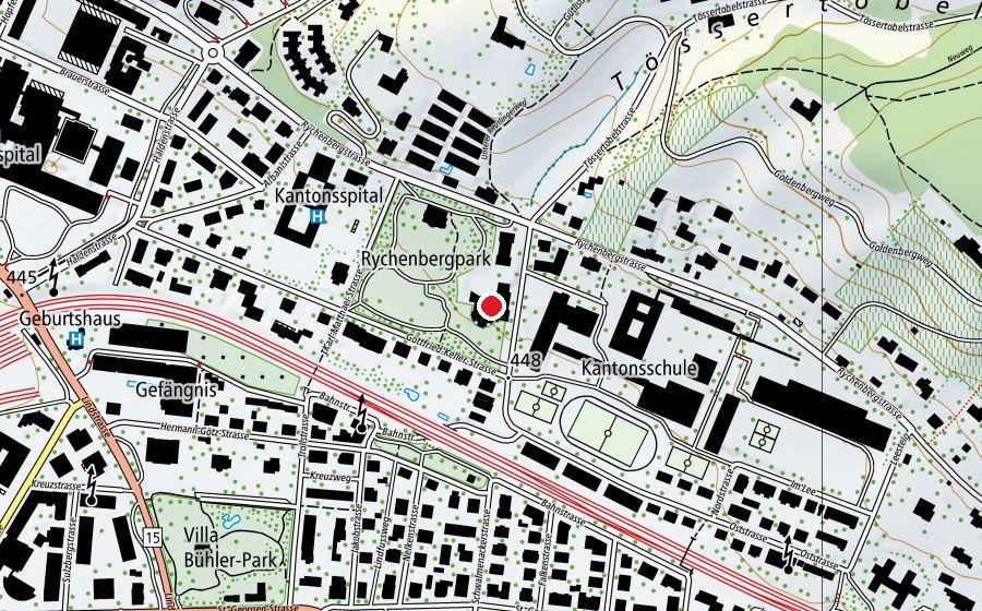 Carte indiquant l’emplacement de Konservatorium Winterthur (École)
