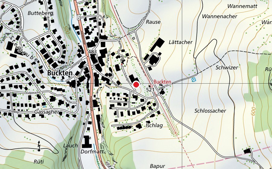Map showing the location of Kreisschule Homburg – Schulhaus Buckten (School)