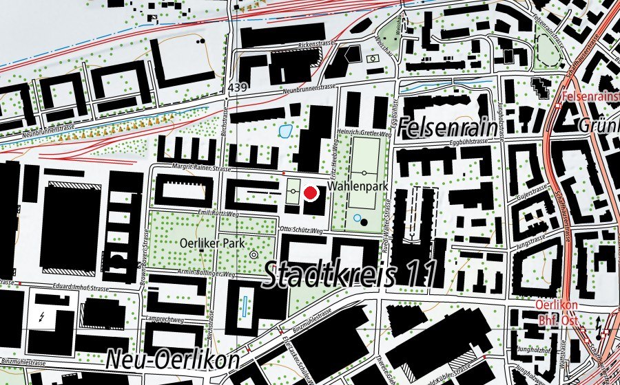 Karte mit dem Standort von Kunst- und Sportschule Zürich (Schule)