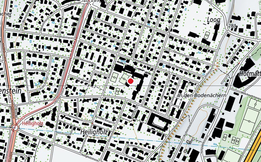 Map showing the location of Lärchenschulhaus (School)
