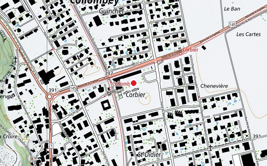 Map showing the location of Le Corbier (School)