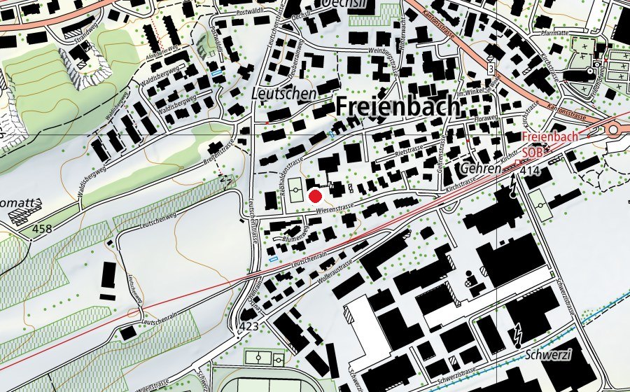 Map showing the location of Lehrschwimbecken Leutschen (School)