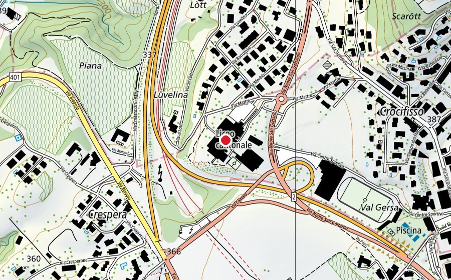 Carte indiquant l’emplacement de Liceo Lugano 2 (École)