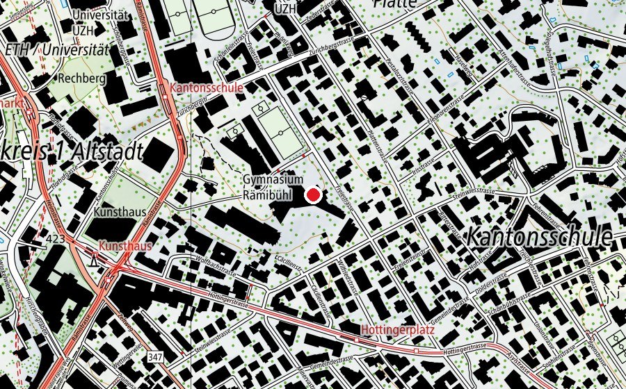 Mappa con la posizione di Literaturgymnasium & Realgymnasium Rämibühl (Scuola)