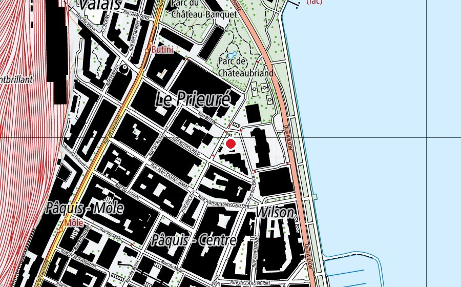 Karte mit dem Standort von Maison de quartier des Pâquis (Schule)