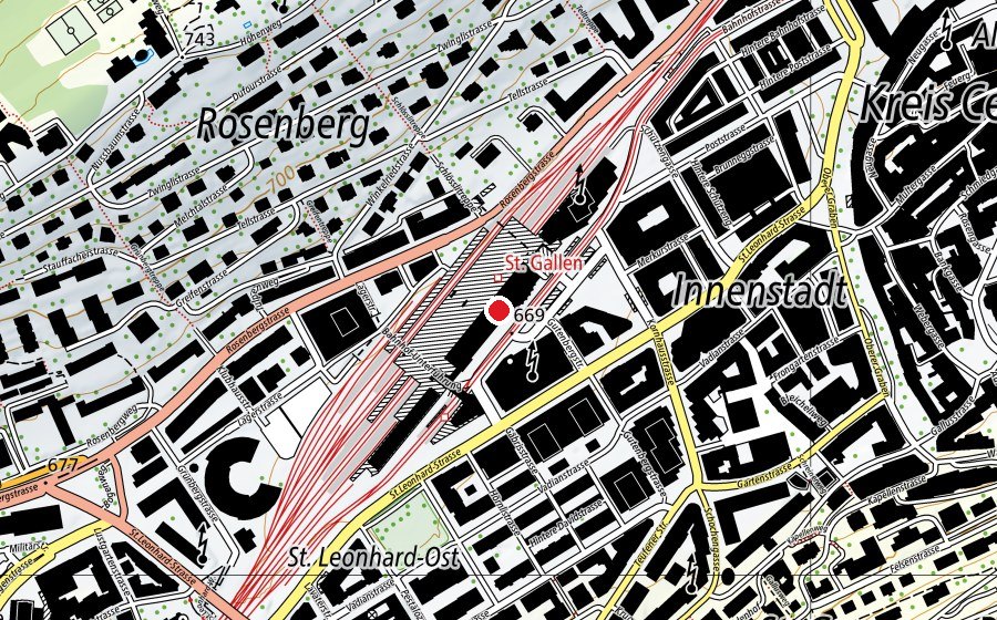 Karte mit dem Standort von Migros Klubschule (Schule)