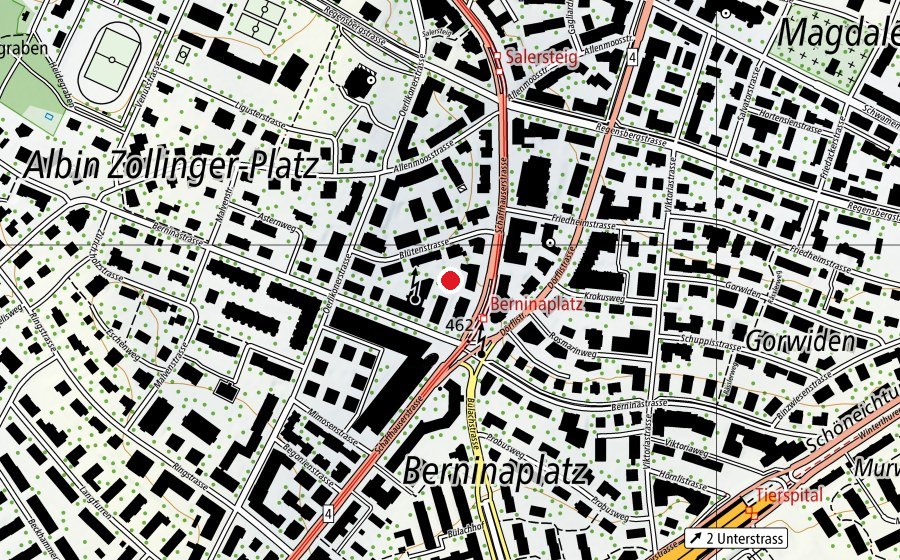 Map showing the location of Montessori Tagesschule Blüemlisalp (School)