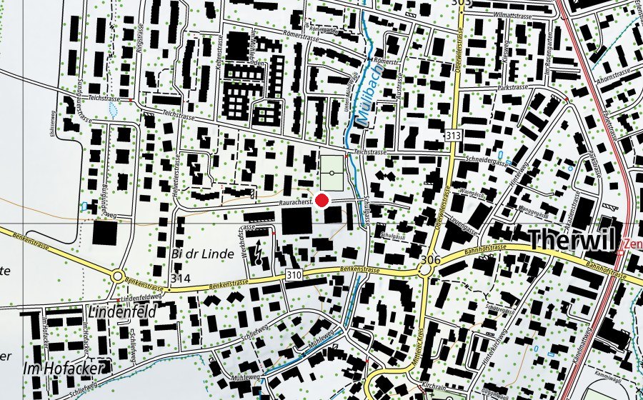 Carte indiquant l’emplacement de Mühlebodenschulhaus (École)