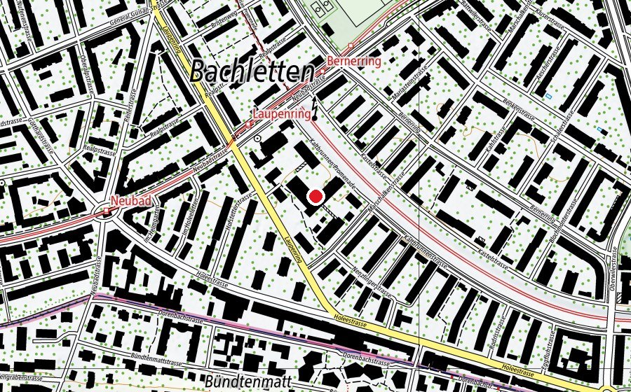Carte indiquant l’emplacement de Neubad-Schulhaus Bau Nord (École)