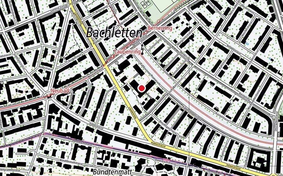 Carte indiquant l’emplacement de Neubadschulhaus (École)