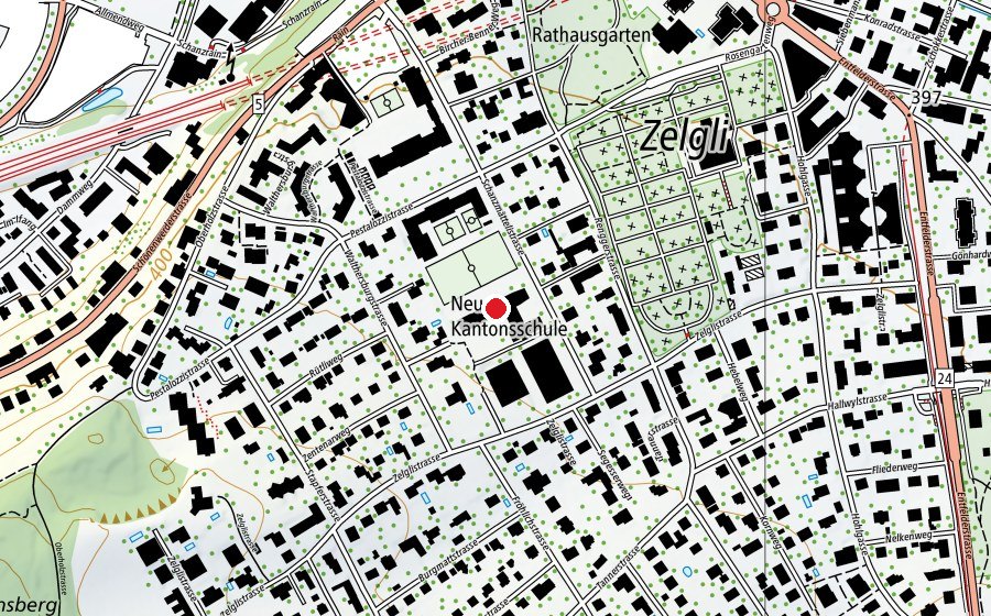 Map showing the location of Neue Kantonsschule Aarau (School)